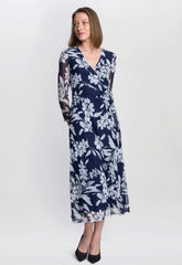 Gina Bacconi Jan Floral Chiffon Wrap Midi Dress