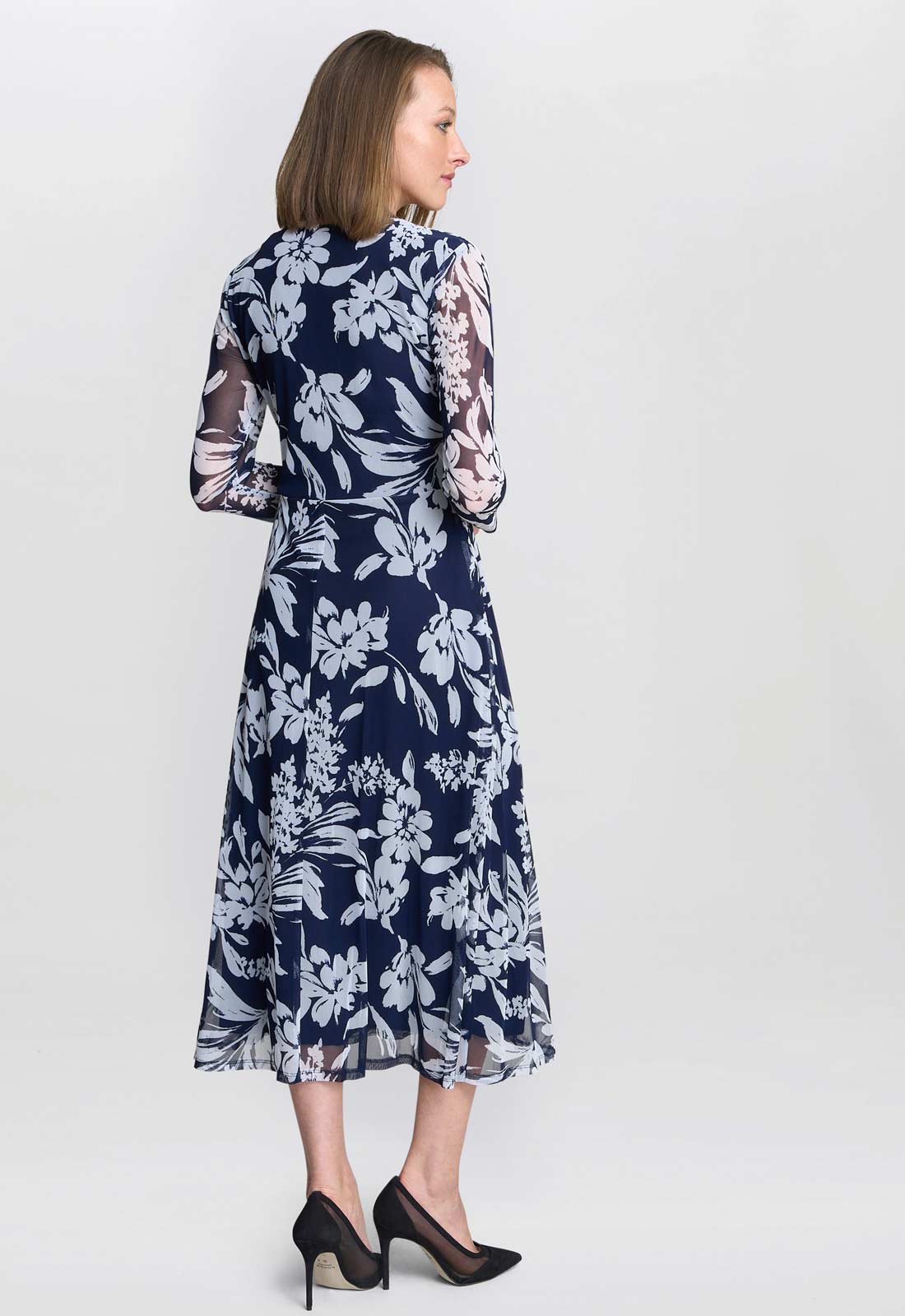 Gina Bacconi Jan Floral Chiffon Wrap Midi Dress