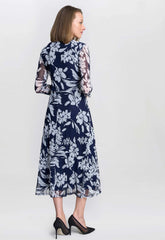 Gina Bacconi Jan Floral Chiffon Wrap Midi Dress
