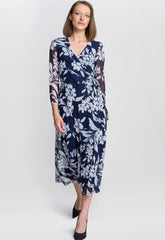 Gina Bacconi Jan Floral Chiffon Wrap Midi Dress