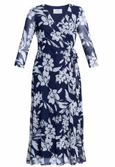 Gina Bacconi Jan Floral Chiffon Wrap Midi Dress