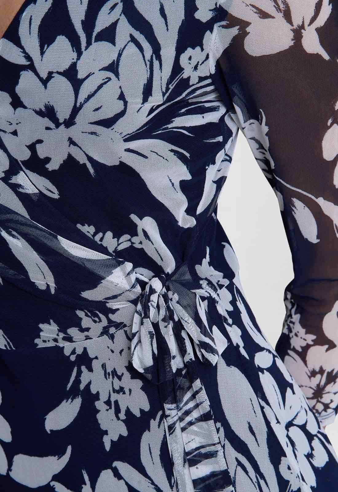 Gina Bacconi Jan Floral Chiffon Wrap Midi Dress
