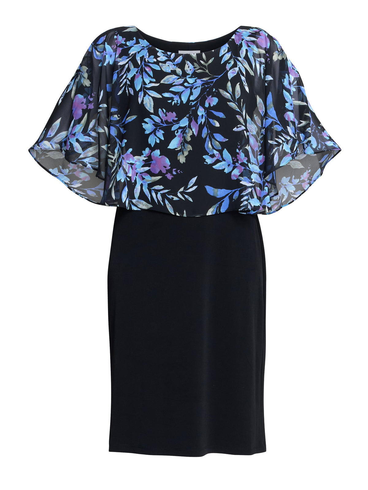 Gina Bacconi Black / Blue Jenny Floral Chiffon Overlay Dress