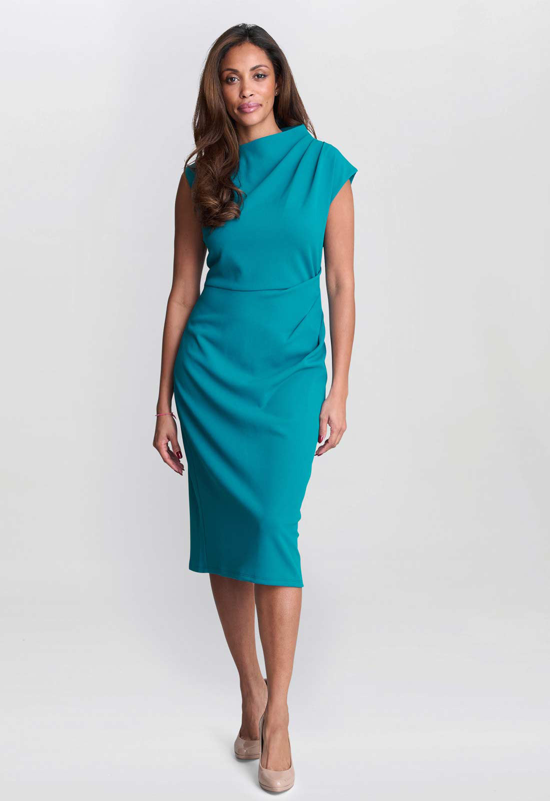 Gina Bacconi Aqua Margaret Sleek Midi Dress