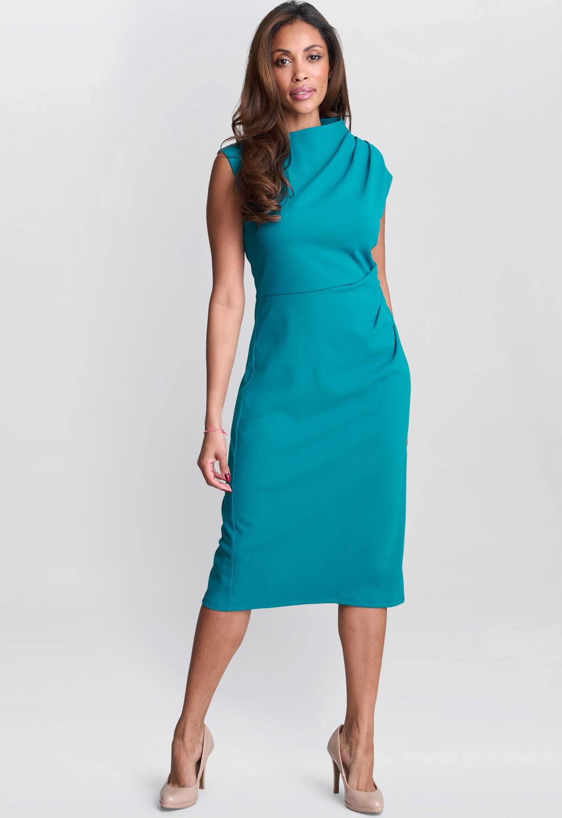 Gina Bacconi Aqua Margaret Sleek Midi Dress