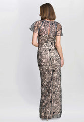 Gina Bacconi Black / White Marie-Claire Floral Embroidered Mesh Maxi Dress