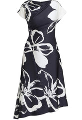 Gina Bacconi Black / Cream Maude Floral Print Asymmetrical Midi Dress