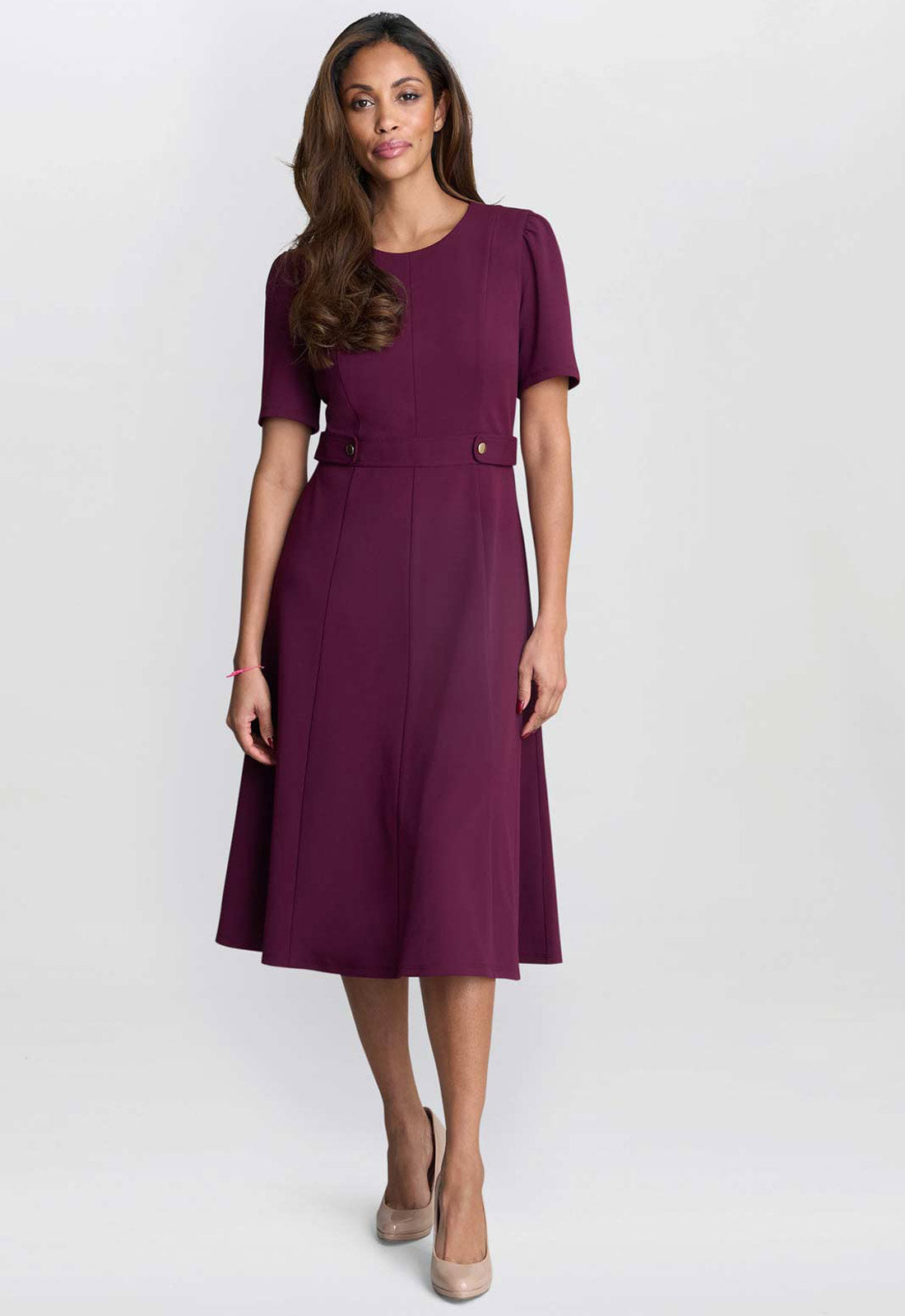 Gina Bacconi Burgundy Mel Fit And Flare Midi Dress