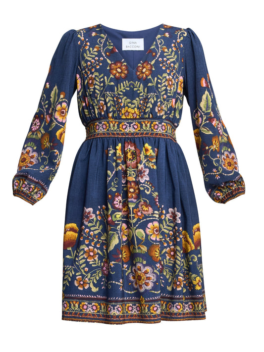 Gina Bacconi Blue / Pink Liberty Embroidered Dress