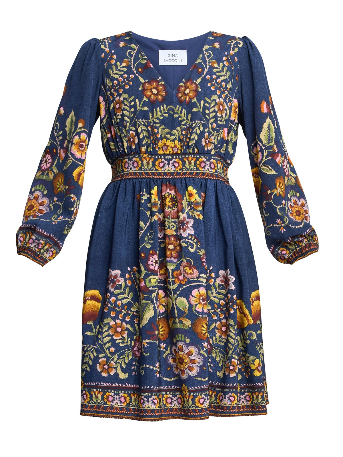 Gina Bacconi Blue / Pink Liberty Embroidered Dress