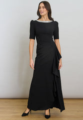 Gina Bacconi Black Paola Beaded Neck Maxi Dress