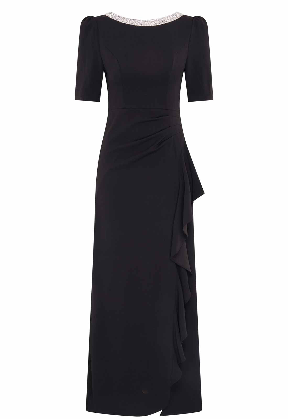Gina Bacconi Black Paola Beaded Neck Maxi Dress