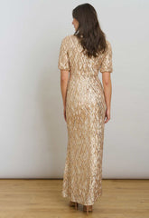 Gina Bacconi Gold Pat Sequin Maxi Dress