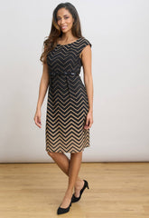 Gina Bacconi Black / Beige Sofie Print Dress With Belt