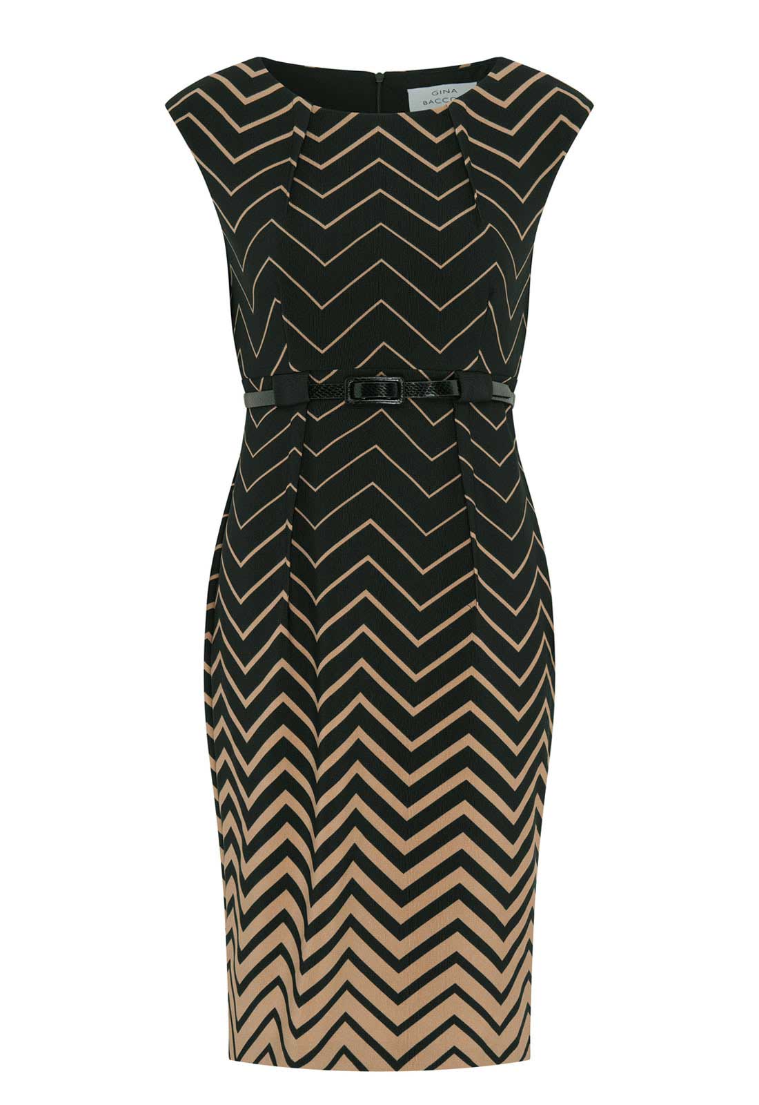 Gina Bacconi Black / Beige Sofie Print Dress With Belt