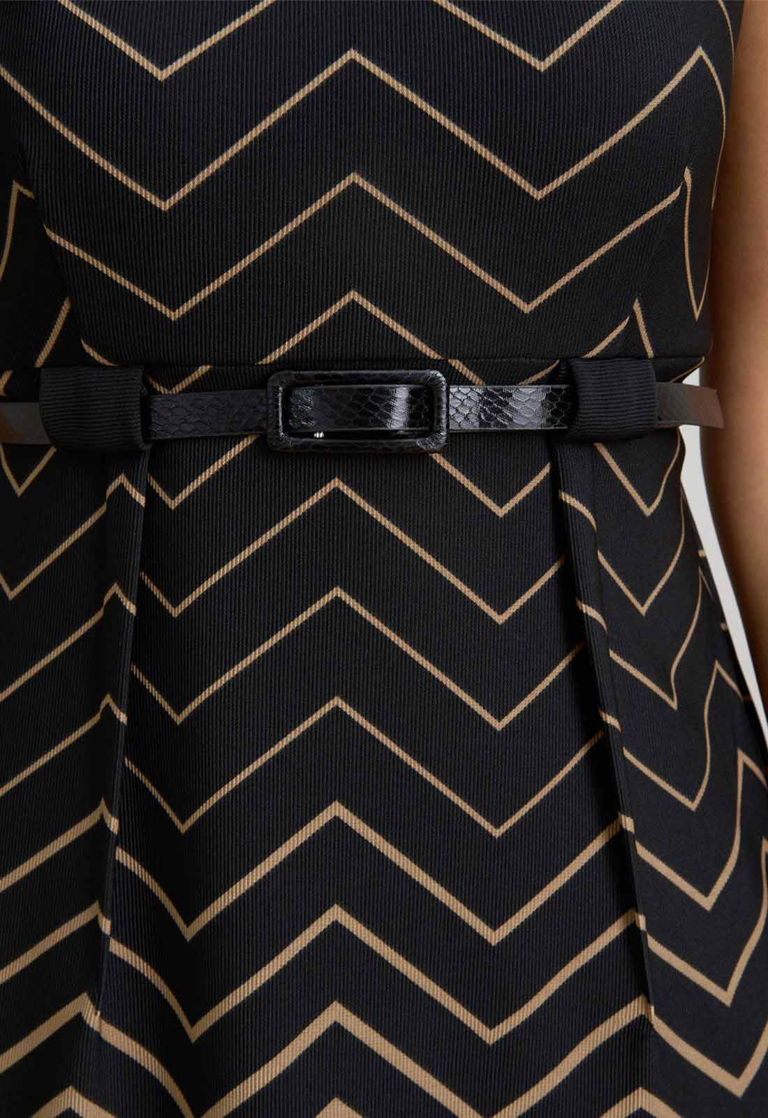 Gina Bacconi Black / Beige Sofie Print Dress With Belt