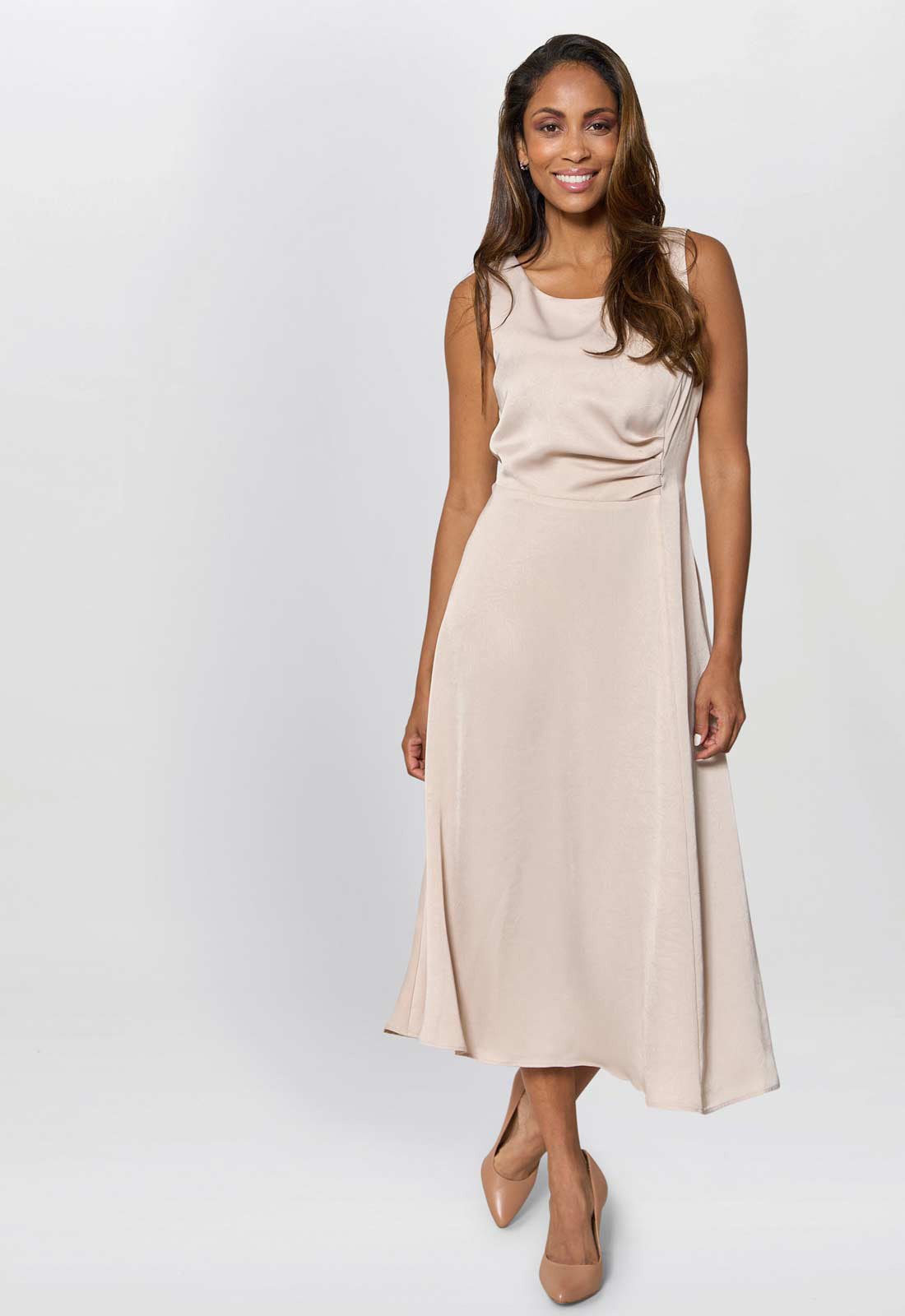 Gina Bacconi Cream Sandy Sleeveless Midi Dress