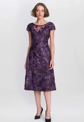 Gina Bacconi Eggplant Abella Illusion Jewel Floral Dress