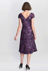 Gina Bacconi Eggplant Abella Illusion Jewel Floral Dress