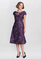 Gina Bacconi Eggplant Abella Illusion Jewel Floral Dress