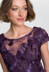 Gina Bacconi Eggplant Abella Illusion Jewel Floral Dress