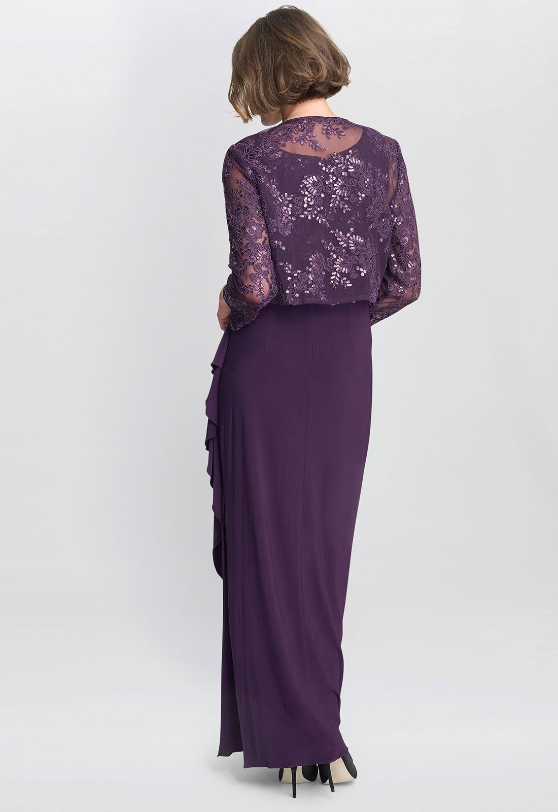 Gina Bacconi Aubergine Susanne Maxi Dress With Lace Jacket