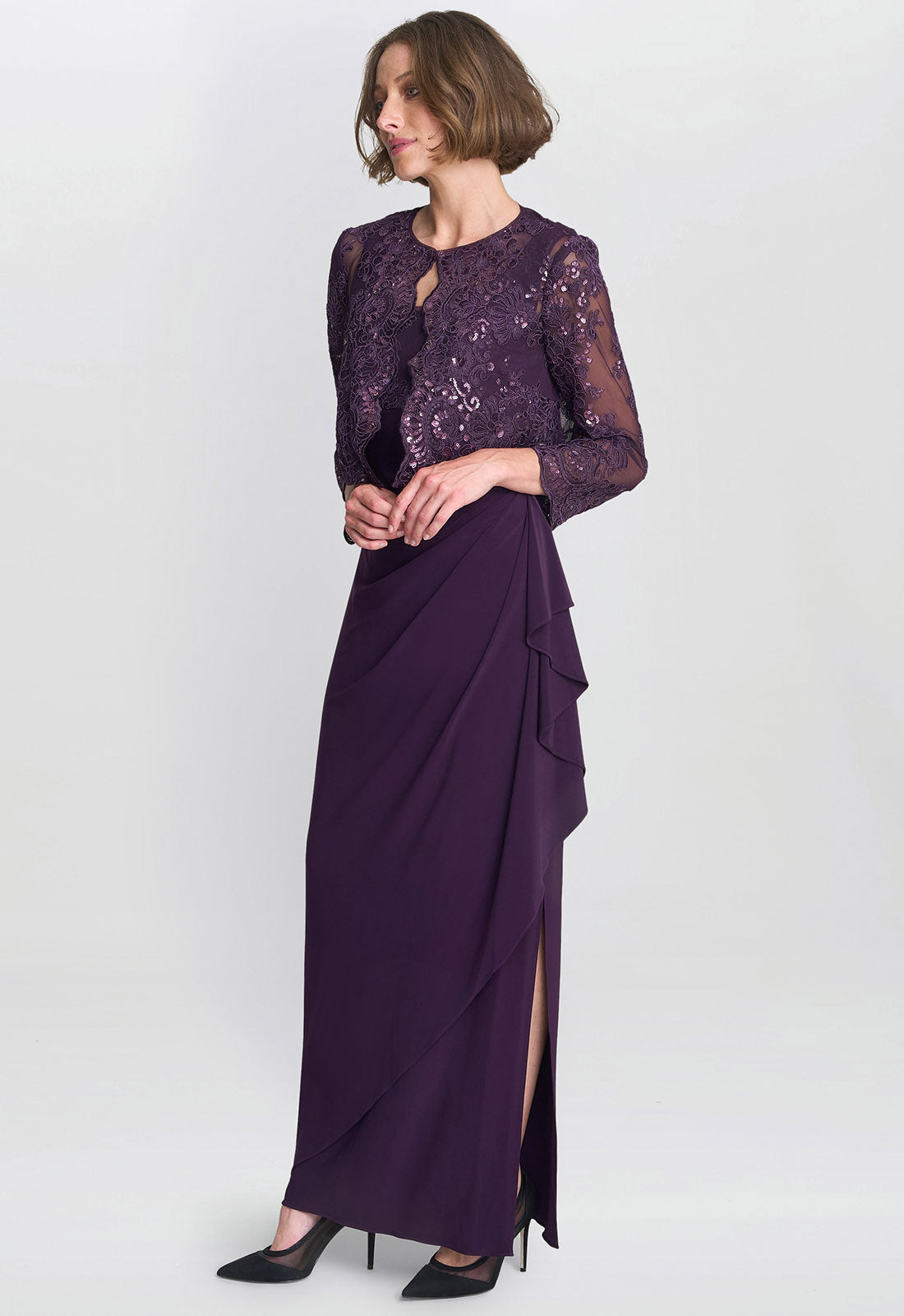Gina Bacconi Aubergine Susanne Maxi Dress With Lace Jacket