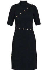 Gina Bacconi Black / Gold Vickie Button Detail Knit Dress