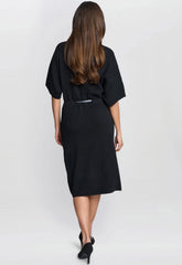 Gina Bacconi Black Alaura Belted Knit Midi Dress