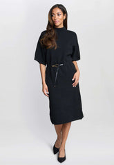 Gina Bacconi Black Alaura Belted Knit Midi Dress