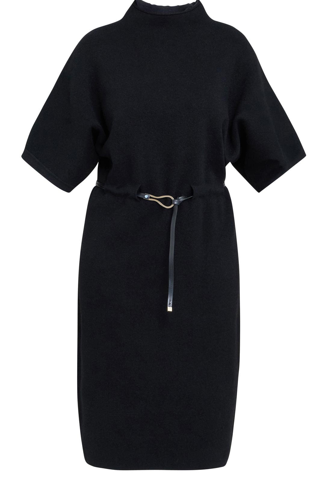 Gina Bacconi Black Alaura Belted Knit Midi Dress
