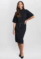 Gina Bacconi Black Alaura Belted Knit Midi Dress