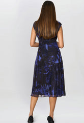 Gina Bacconi Black / Blue Winnie Pleated Midi Dress