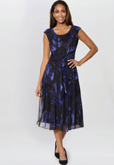 Gina Bacconi Black / Blue Winnie Pleated Midi Dress