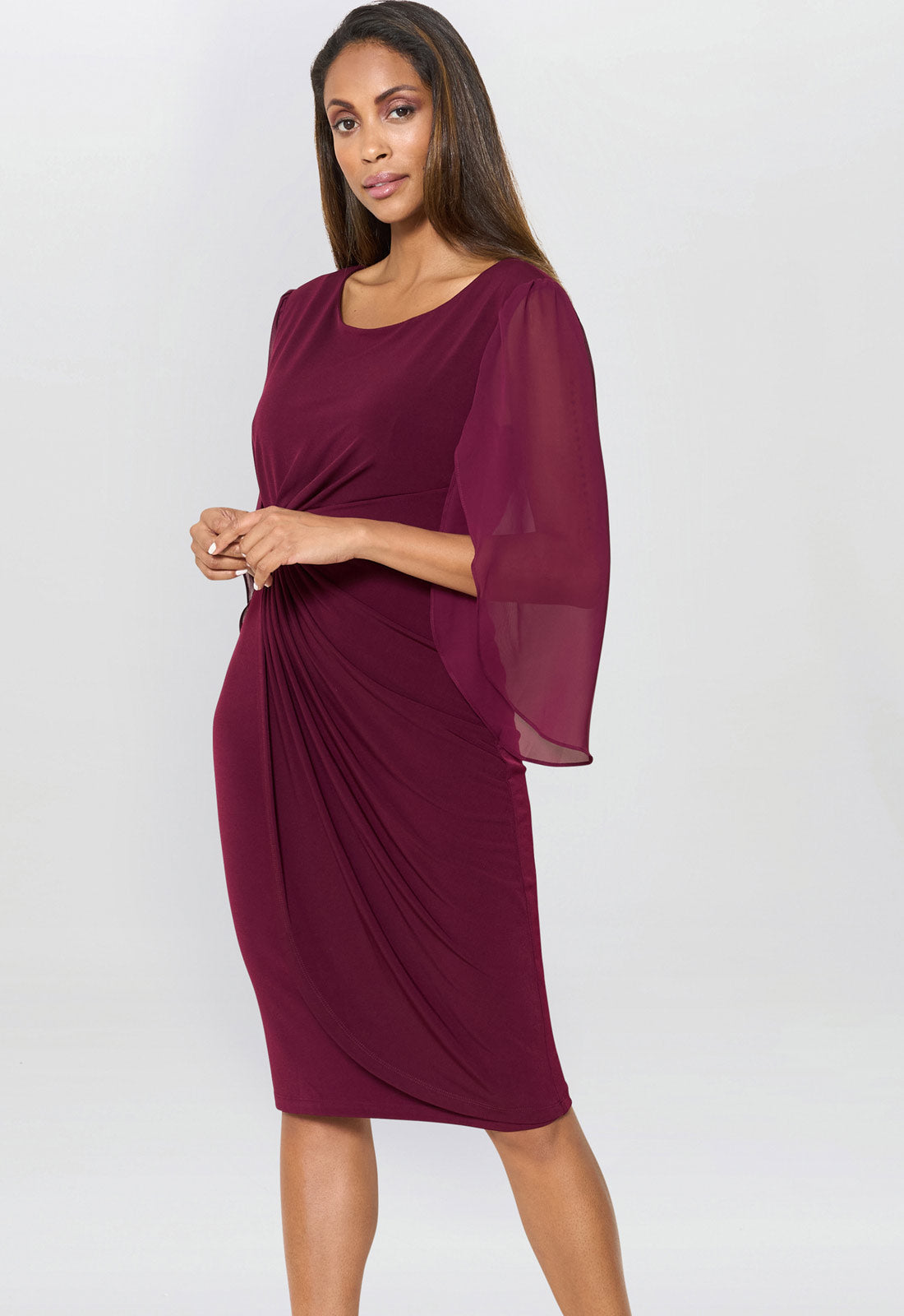 Gina Bacconi Burgundy Ryder Jersey And Chiffon Wrap Dress