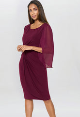 Gina Bacconi Burgundy Ryder Jersey And Chiffon Wrap Dress