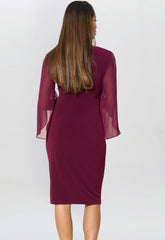 Gina Bacconi Burgundy Ryder Jersey And Chiffon Wrap Dress