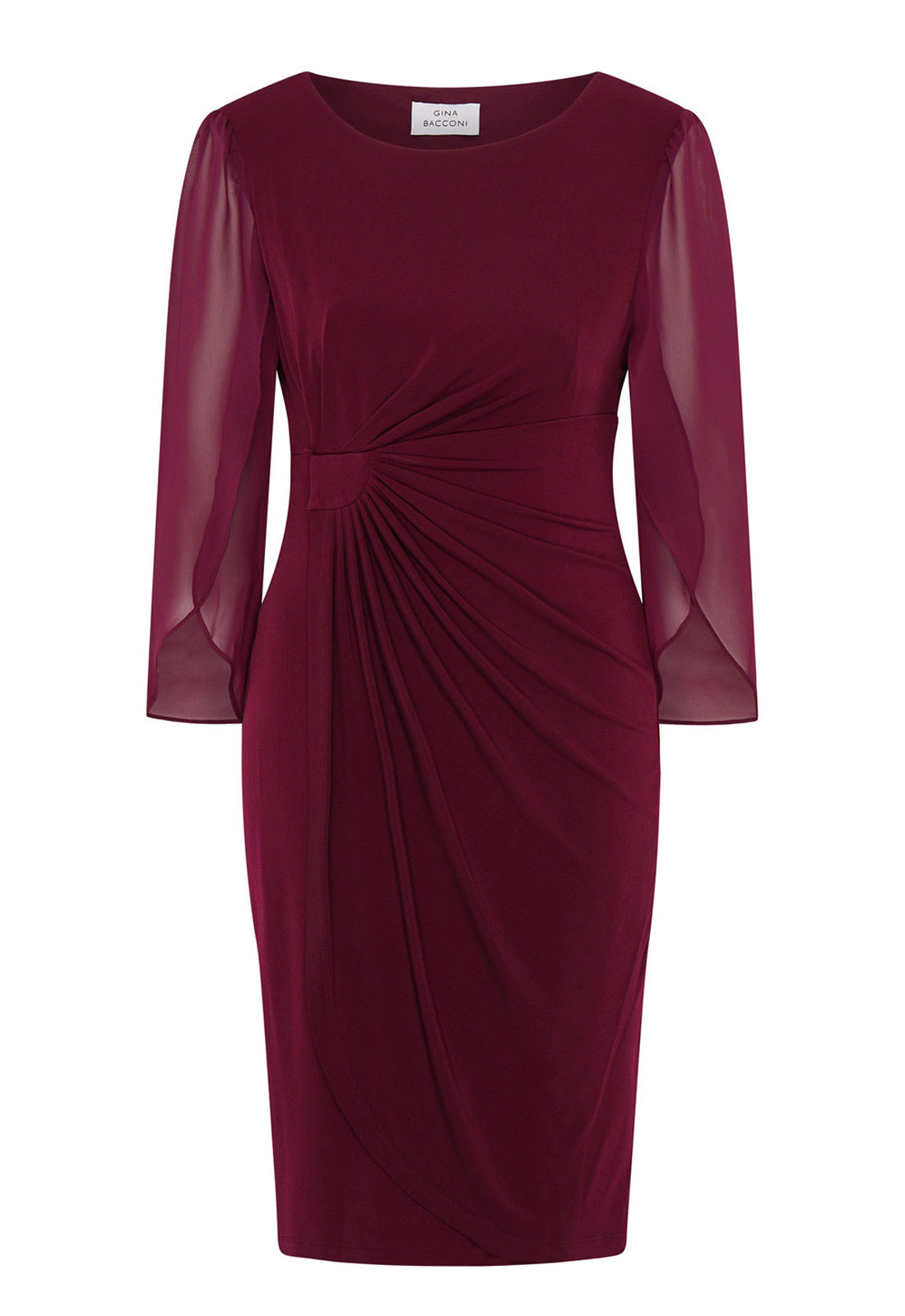 Gina Bacconi Burgundy Ryder Jersey And Chiffon Wrap Dress