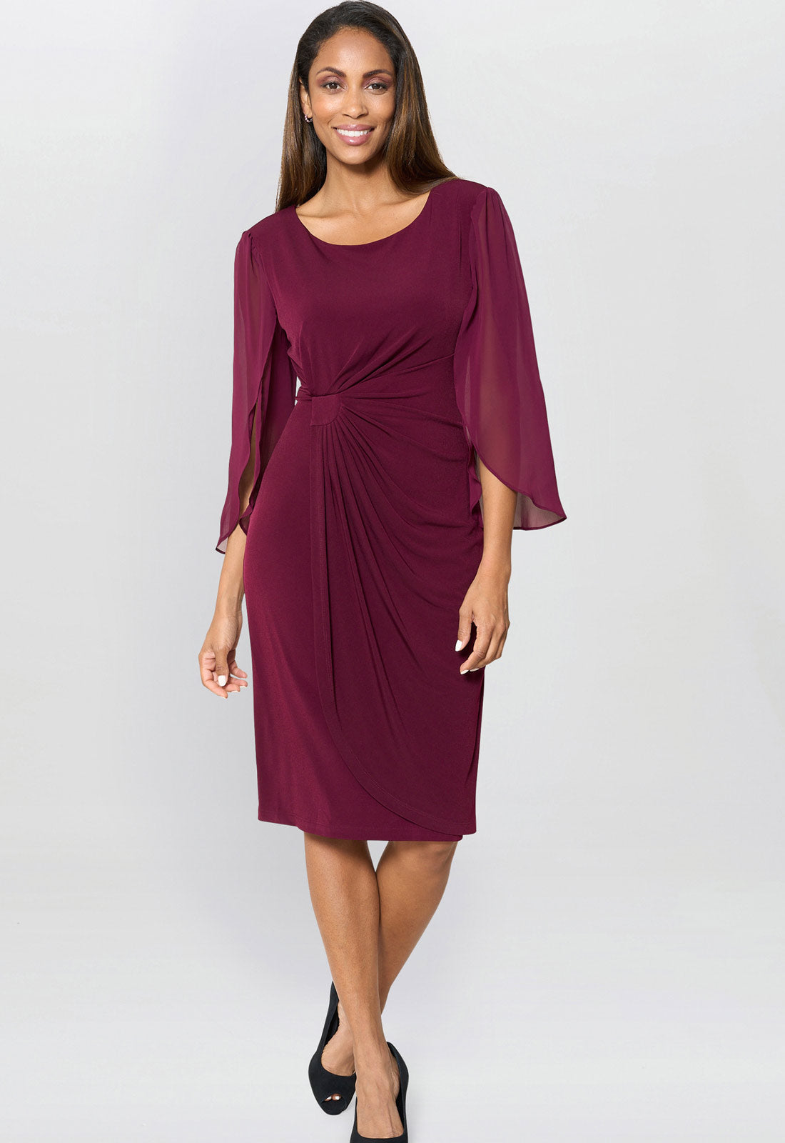 Gina Bacconi Burgundy Ryder Jersey And Chiffon Wrap Dress