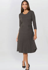Gina Bacconi Charcoal Annabella Pleated Midi Dress
