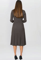 Gina Bacconi Charcoal Annabella Pleated Midi Dress