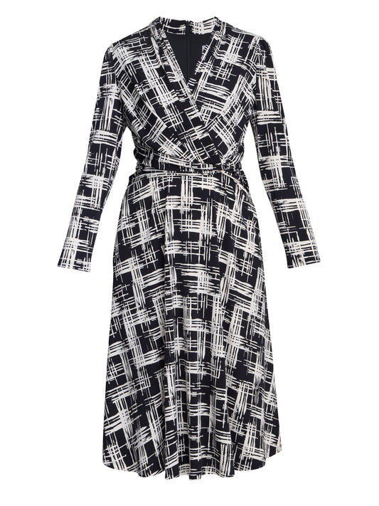Gina Bacconi Black / Cream Becca Wrap Midi Dress