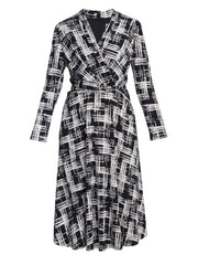 Gina Bacconi Black / Cream Becca Wrap Midi Dress