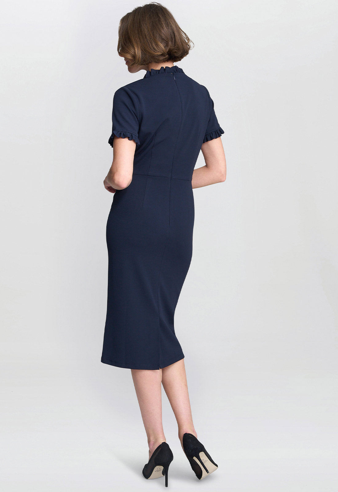 Gina Bacconi Navy Anita Structured Sheath Dress