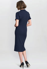 Gina Bacconi Navy Anita Structured Sheath Dress