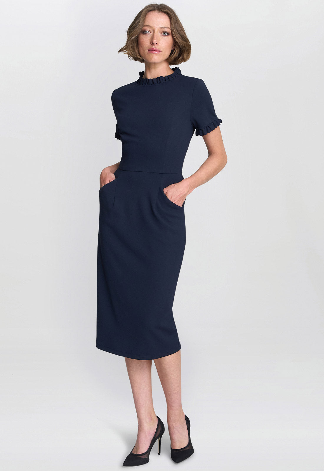 Gina Bacconi Navy Anita Structured Sheath Dress