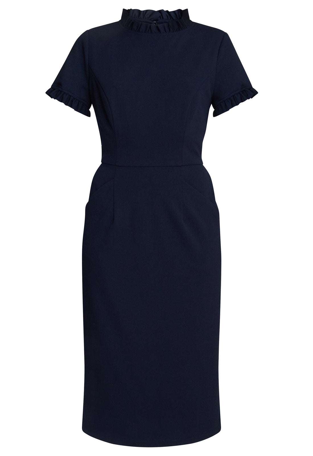 Gina Bacconi Navy Anita Structured Sheath Dress