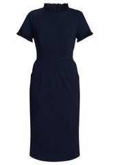 Gina Bacconi Navy Anita Structured Sheath Dress