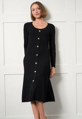 Gina Bacconi Black Cher Button Front Knit Midi Dress