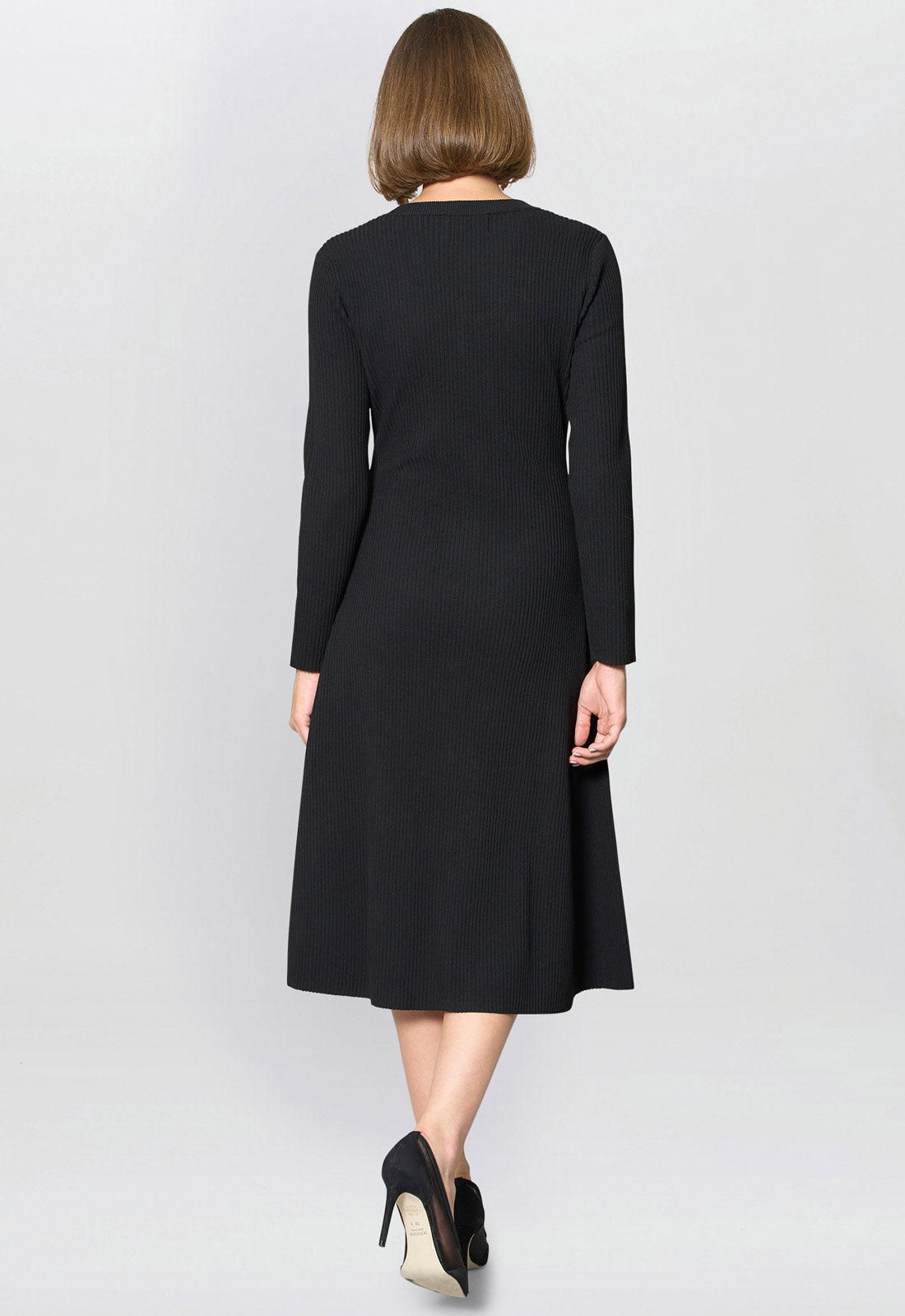 Gina Bacconi Black Cher Button Front Knit Midi Dress